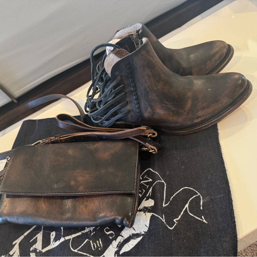 Free Bird booties-black and brown. Original box and cover